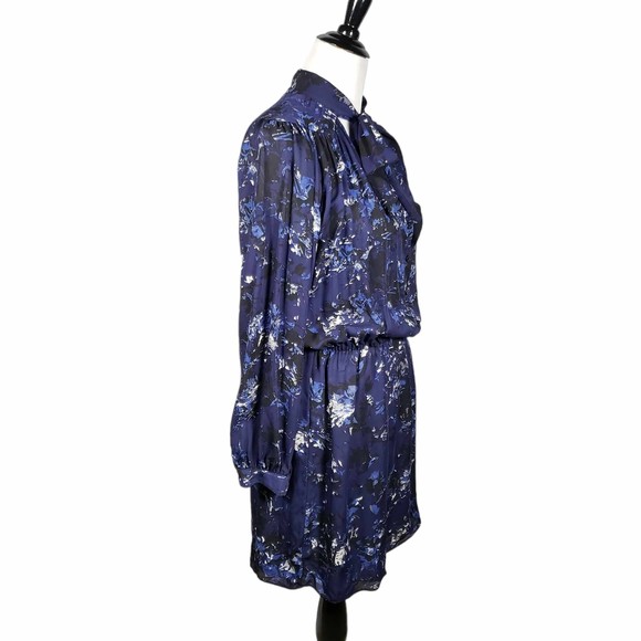 Parker Dresses size Medium Blue Floral Long Sleeve Knee Length Silk Dress AS IS - Picture 3 of 10